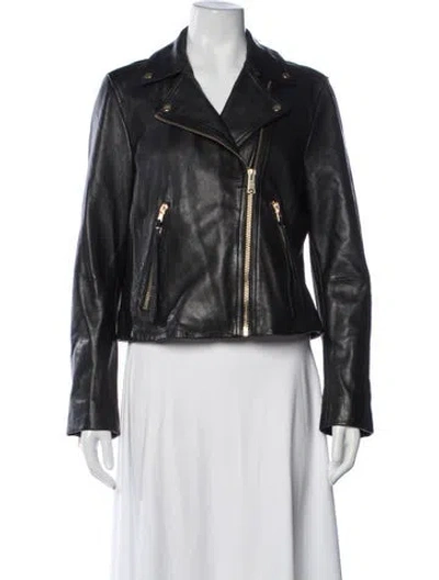 Pre-owned Allsaints Lamb Leather Biker Jacket In Black