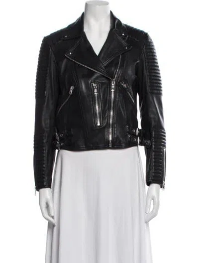 Pre-owned Allsaints Lamb Leather Biker Jacket In Black