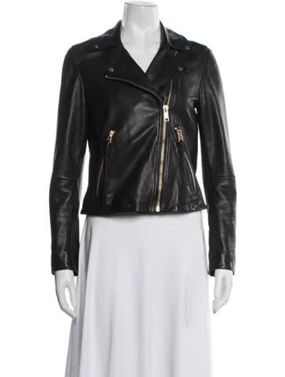 Pre-owned Allsaints Lamb Leather Biker Jacket In Black