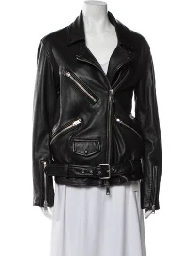 Pre-owned Allsaints Lamb Leather Biker Jacket In Black