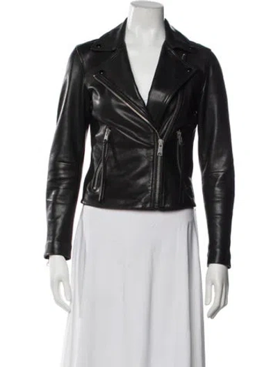 Pre-owned Allsaints Lamb Leather Biker Jacket In Black
