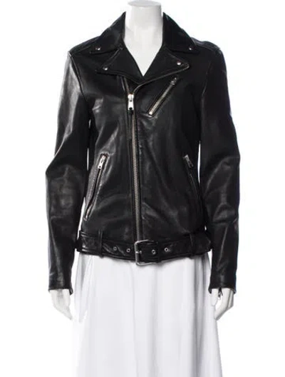Pre-owned Allsaints Lamb Leather Biker Jacket In Black