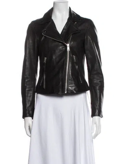 Pre-owned Allsaints Lamb Leather Biker Jacket In Black