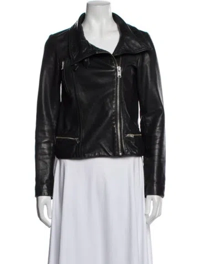 Pre-owned Allsaints Lamb Leather Biker Jacket In Black