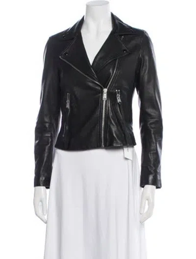 Pre-owned Allsaints Lamb Leather Biker Jacket In Black