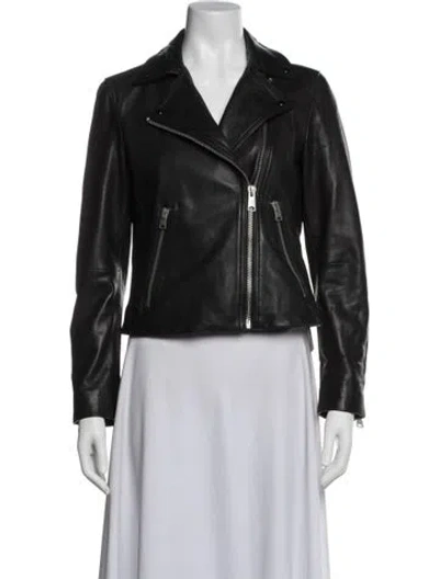 Pre-owned Allsaints Lamb Leather Biker Jacket In Black