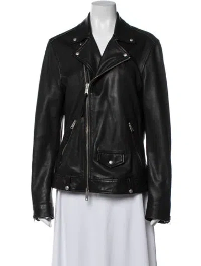 Pre-owned Allsaints Lamb Leather Biker Jacket In Black