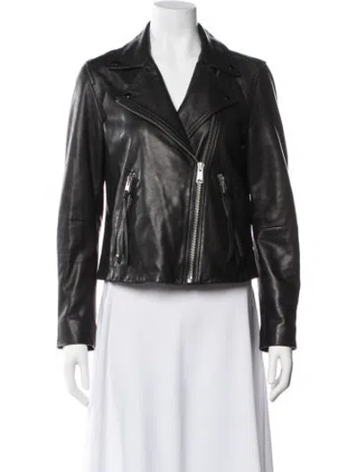 Pre-owned Allsaints Lamb Leather Biker Jacket In Black
