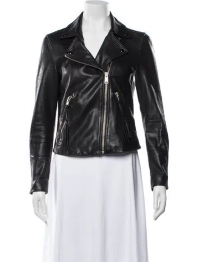 Pre-owned Allsaints Lamb Leather Biker Jacket In Black