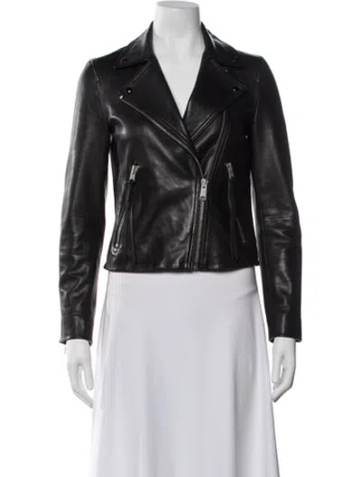 Pre-owned Allsaints Lamb Leather Biker Jacket In Black