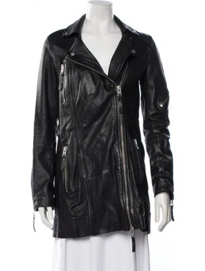 Pre-owned Allsaints Lamb Leather Biker Jacket In Black