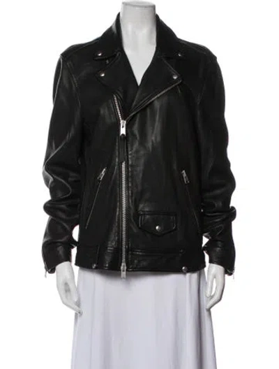 Pre-owned Allsaints Lamb Leather Biker Jacket In Black/blue