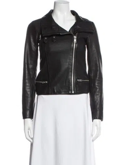 Pre-owned Allsaints Lamb Leather Biker Jacket In Black/grey