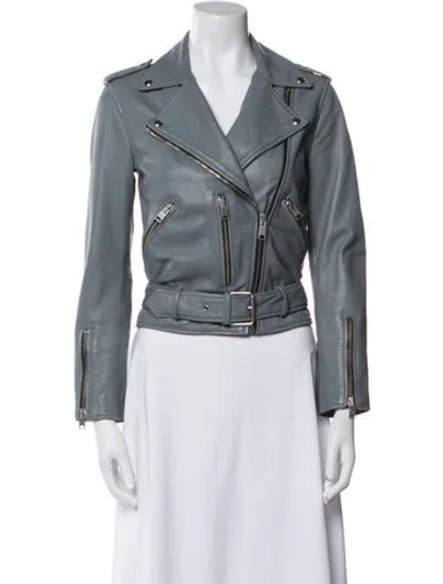 Pre-owned Allsaints Lamb Leather Biker Jacket In Blue