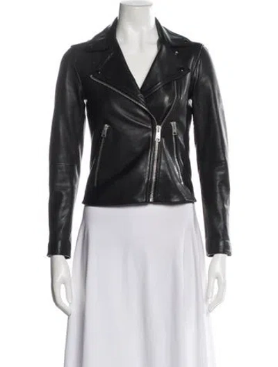 Pre-owned Allsaints Lamb Leather Biker Jacket In Blue