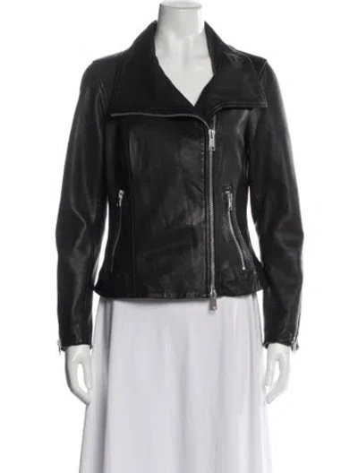 Pre-owned Allsaints Lamb Leather Biker Jacket In Blue