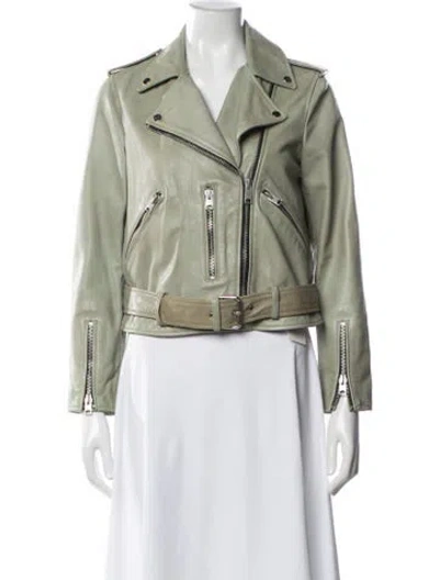 Pre-owned Allsaints Lamb Leather Biker Jacket In Blue