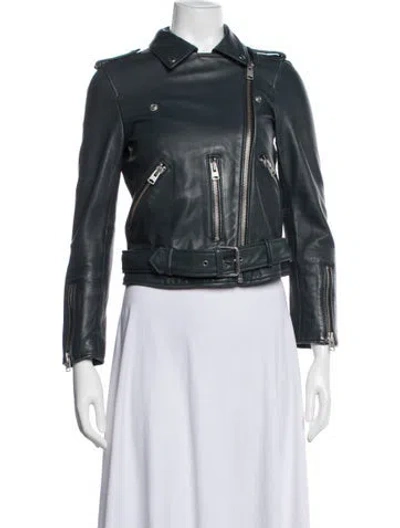 Pre-owned Allsaints Lamb Leather Biker Jacket In Blue