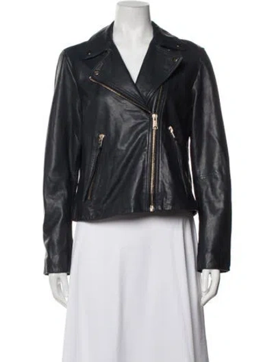 Pre-owned Allsaints Lamb Leather Biker Jacket In Blue