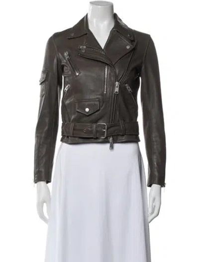 Pre-owned Allsaints Lamb Leather Biker Jacket In Brown