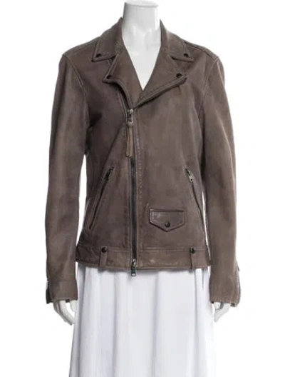 Pre-owned Allsaints Lamb Leather Biker Jacket In Brown