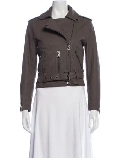 Pre-owned Allsaints Lamb Leather Biker Jacket In Brown