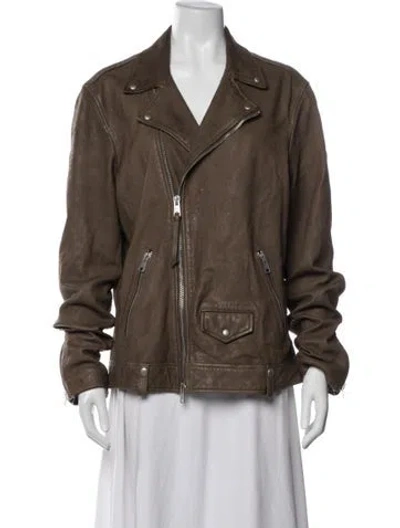 Pre-owned Allsaints Lamb Leather Biker Jacket In Brown