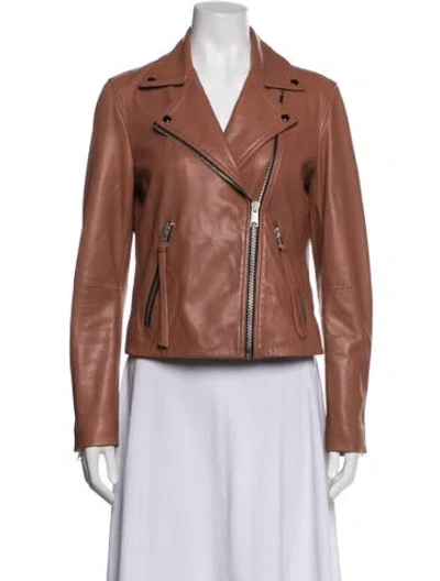 Pre-owned Allsaints Lamb Leather Biker Jacket In Brown