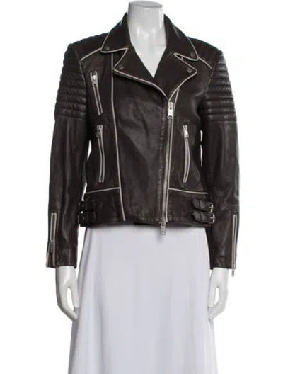 Pre-owned Allsaints Lamb Leather Biker Jacket In Brown