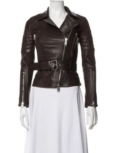 Pre-owned Allsaints Lamb Leather Biker Jacket In Brown