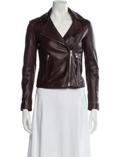 Pre-owned Allsaints Lamb Leather Biker Jacket In Burgundy