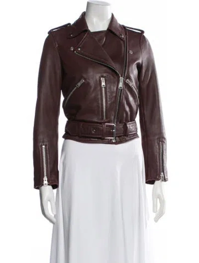 Pre-owned Allsaints Lamb Leather Biker Jacket In Burgundy