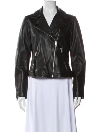 Pre-owned Allsaints Lamb Leather Biker Jacket In Gray