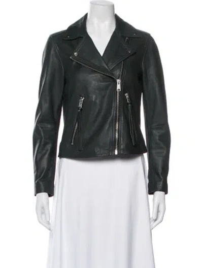 Pre-owned Allsaints Lamb Leather Biker Jacket In Gray