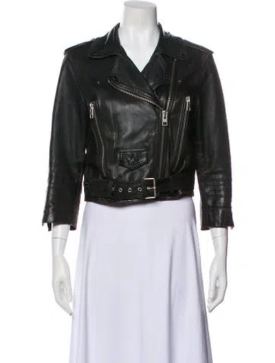 Pre-owned Allsaints Lamb Leather Biker Jacket In Green