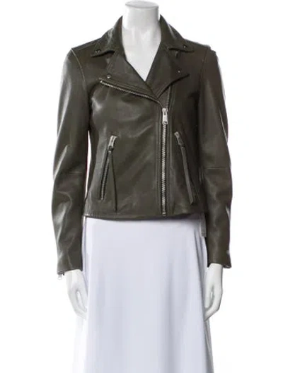 Pre-owned Allsaints Lamb Leather Biker Jacket In Green