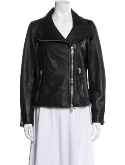 Pre-owned Allsaints Lamb Leather Biker Jacket In Green