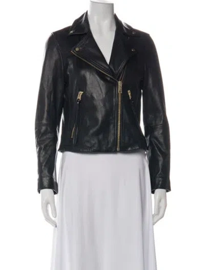 Pre-owned Allsaints Lamb Leather Biker Jacket In Green