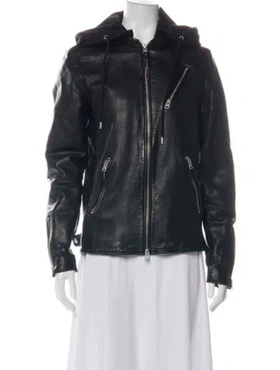 Pre-owned Allsaints Lamb Leather Biker Jacket In Green