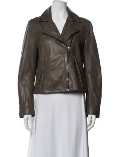 Pre-owned Allsaints Lamb Leather Biker Jacket In Green