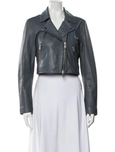 Pre-owned Allsaints Lamb Leather Biker Jacket In Grey