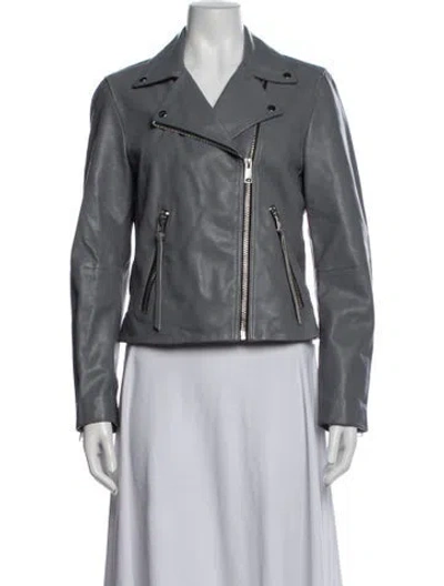 Pre-owned Allsaints Lamb Leather Biker Jacket In Grey
