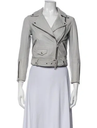 Pre-owned Allsaints Lamb Leather Biker Jacket In Grey