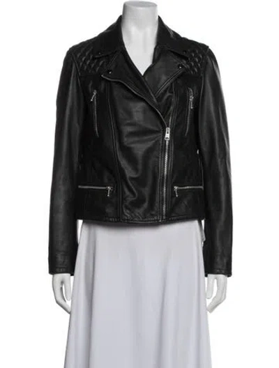 Pre-owned Allsaints Lamb Leather Biker Jacket In Grey