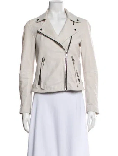 Pre-owned Allsaints Lamb Leather Biker Jacket In Neutral