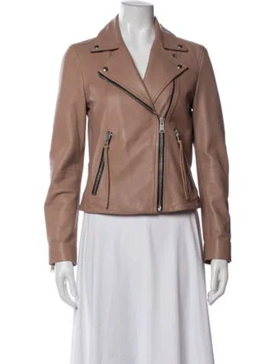 Pre-owned Allsaints Lamb Leather Biker Jacket In Neutral