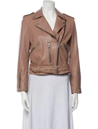 Pre-owned Allsaints Lamb Leather Biker Jacket In Neutral