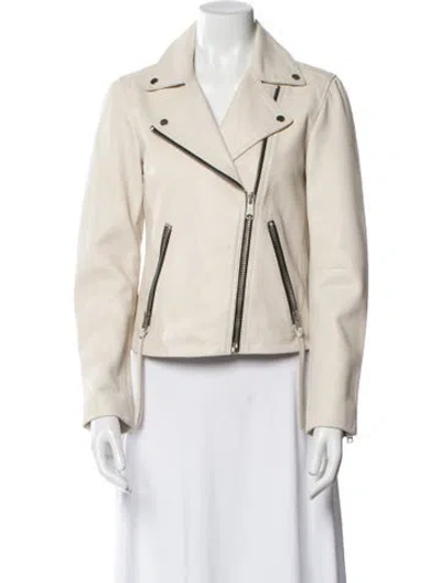 Pre-owned Allsaints Lamb Leather Biker Jacket In Neutral