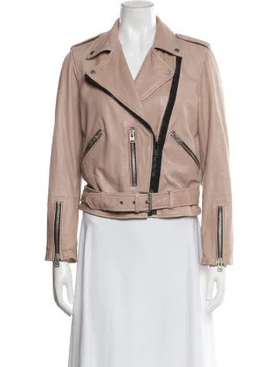 Pre-owned Allsaints Lamb Leather Biker Jacket In Neutral