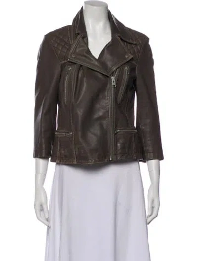 Pre-owned Allsaints Lamb Leather Biker Jacket In Neutral